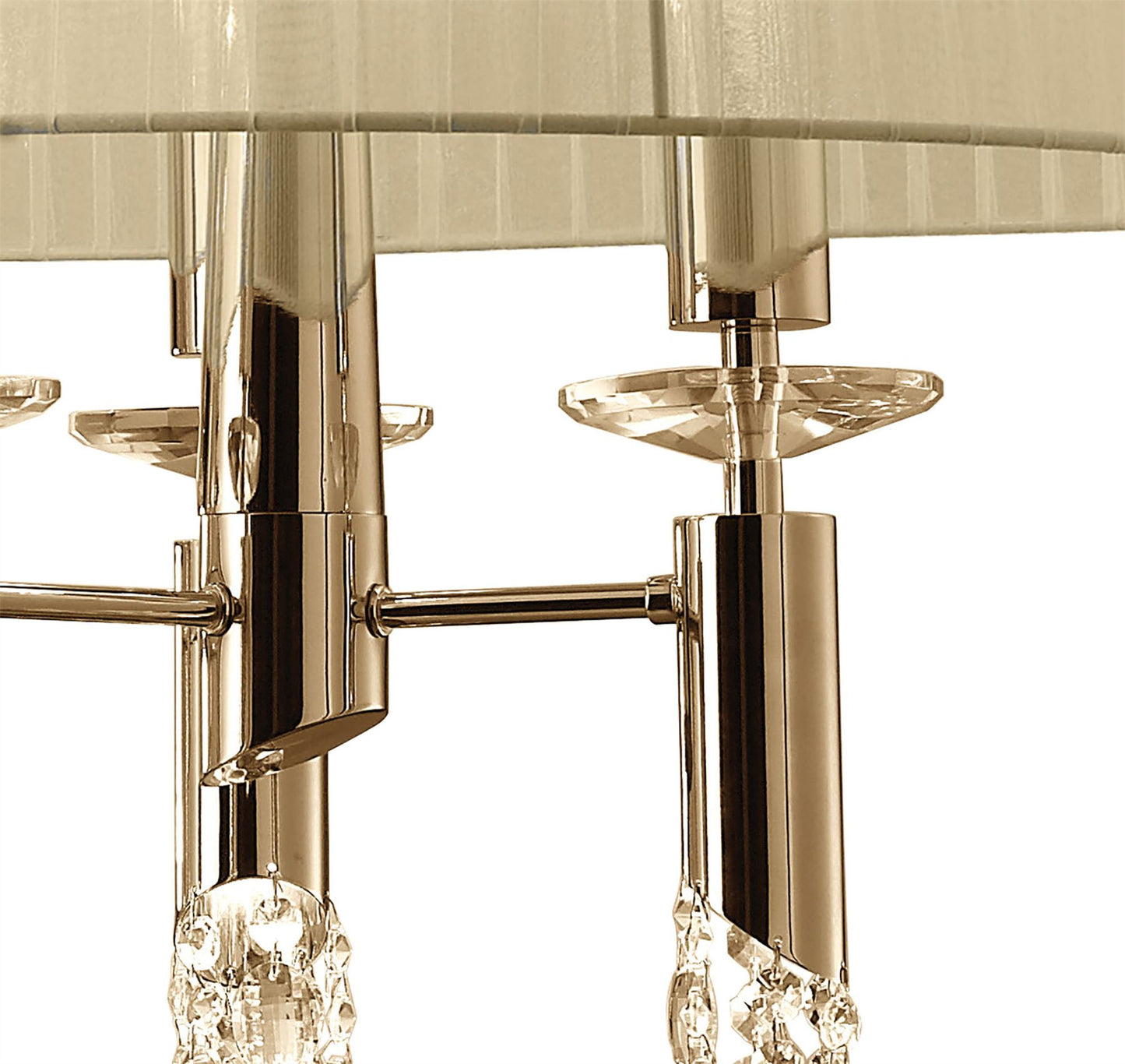Mantra Tiffany Pendant 6+6 Light E27+G9 Oval, French Gold with Cream Shade & Clear Crystal