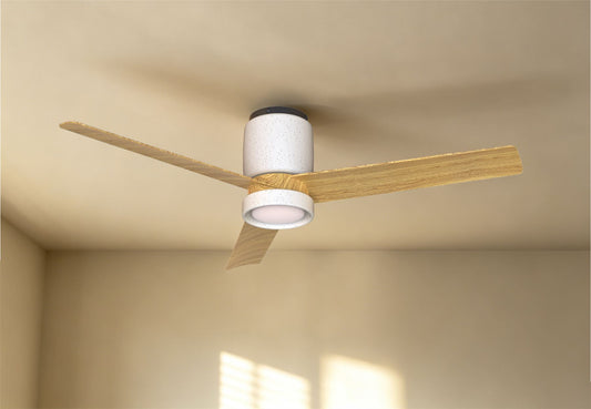 Ceramica M 1.2m 20W LED Dimmable Ceiling Light With Built-In 32W DC Fan, 3000-5000K Remote Control, 3600lm, White Ceramic/Wood, 5yrs Warranty