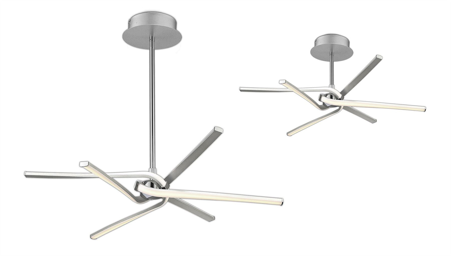 Mantra M4991 Knot Telescopic\Semi Ceiling 45W LED Curved Arms 3000K, 3150lm, Silver/Frosted Acrylic/Polished Chrome, 3yrs Warranty - M4991 Ceiling