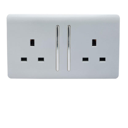 Trendi 2 Gang Artistic Modern Glossy 13 Amp Switched Plug Socket Silver (7 Pack)