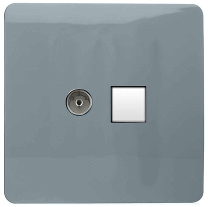 Trendi Artistic Modern Glossy Tactile TV Co-axial Socket + Telephone Socket Cool Grey