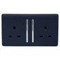 Trendi 2 Gang Raised Artistic Modern Glossy Screwless 13 Amp Single Pole with Chrome Switched UK Standard Electrical Double Wall Plug Socket in Navy Blue - ART-SKT213LNV