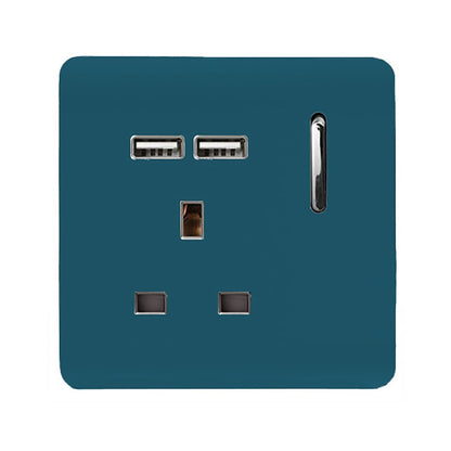 Trendi 1 Gang Artistic Modern Glossy 13 Amp 2x2.1mA USB Switched Tactile Ocean Blue