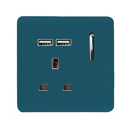 Trendi 1 Gang Artistic Modern Glossy 13 Amp 2x2.1mA USB Switched Tactile Ocean Blue