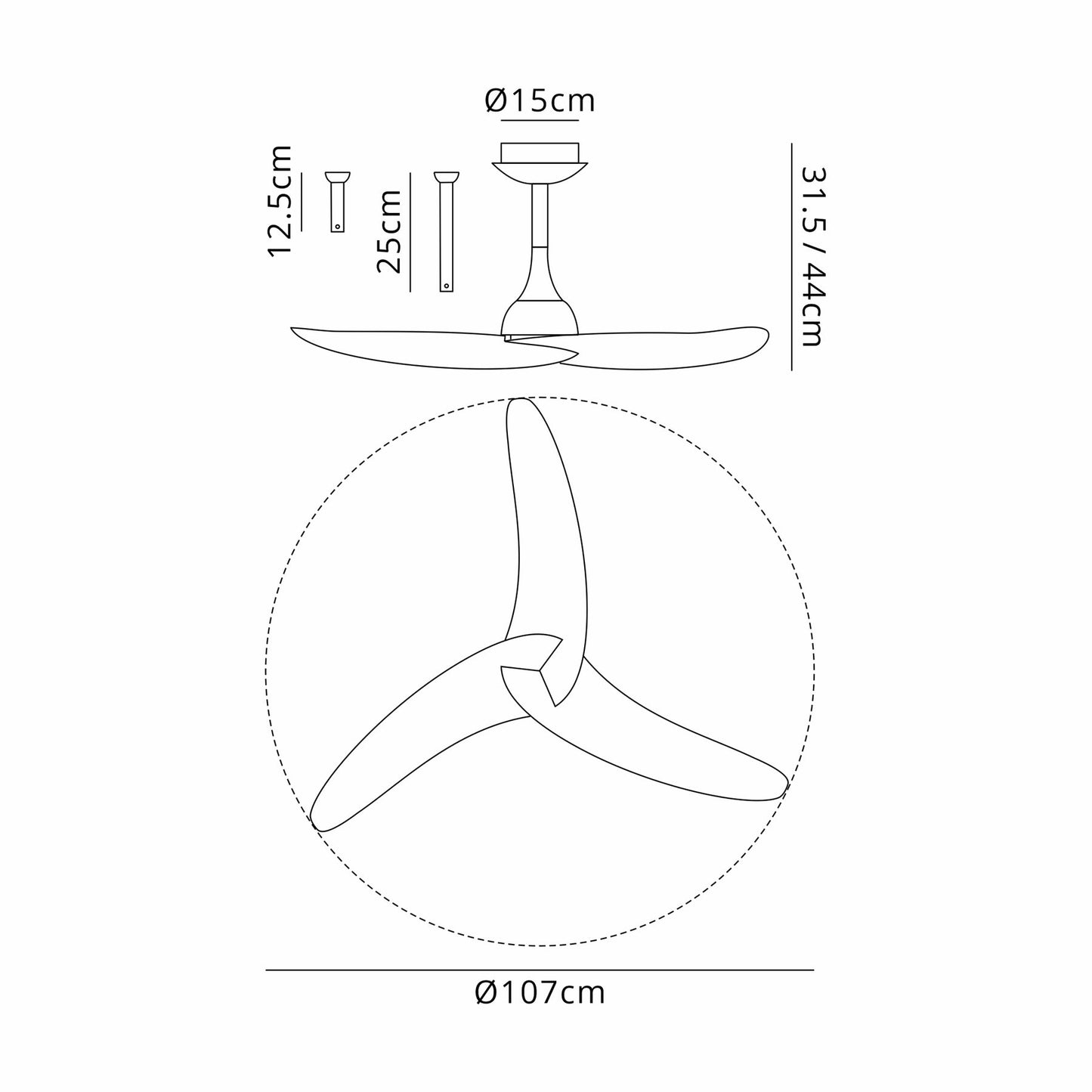 Ipanema 1m 32W Triple Blade Ceiling Fan (No Light), Remote Control, White/Wood, 5yrs Warranty
