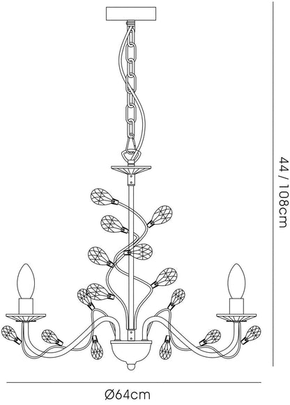 Diyas Willow 64cm  WITHOUT SHADE 8 Light E14 Polished Chrome/Crystal Ceiling Pendant Light Fitting