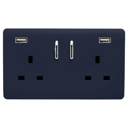 Trendi 2 Gang Artistic Modern Glossy 13 Amp 2 x 3.1mA USB Switched Plug Socket Navy