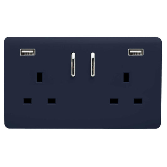 Trendi 2 Gang Artistic Modern Glossy 13 Amp 2 x 3.1mA USB Switched Plug Socket Navy