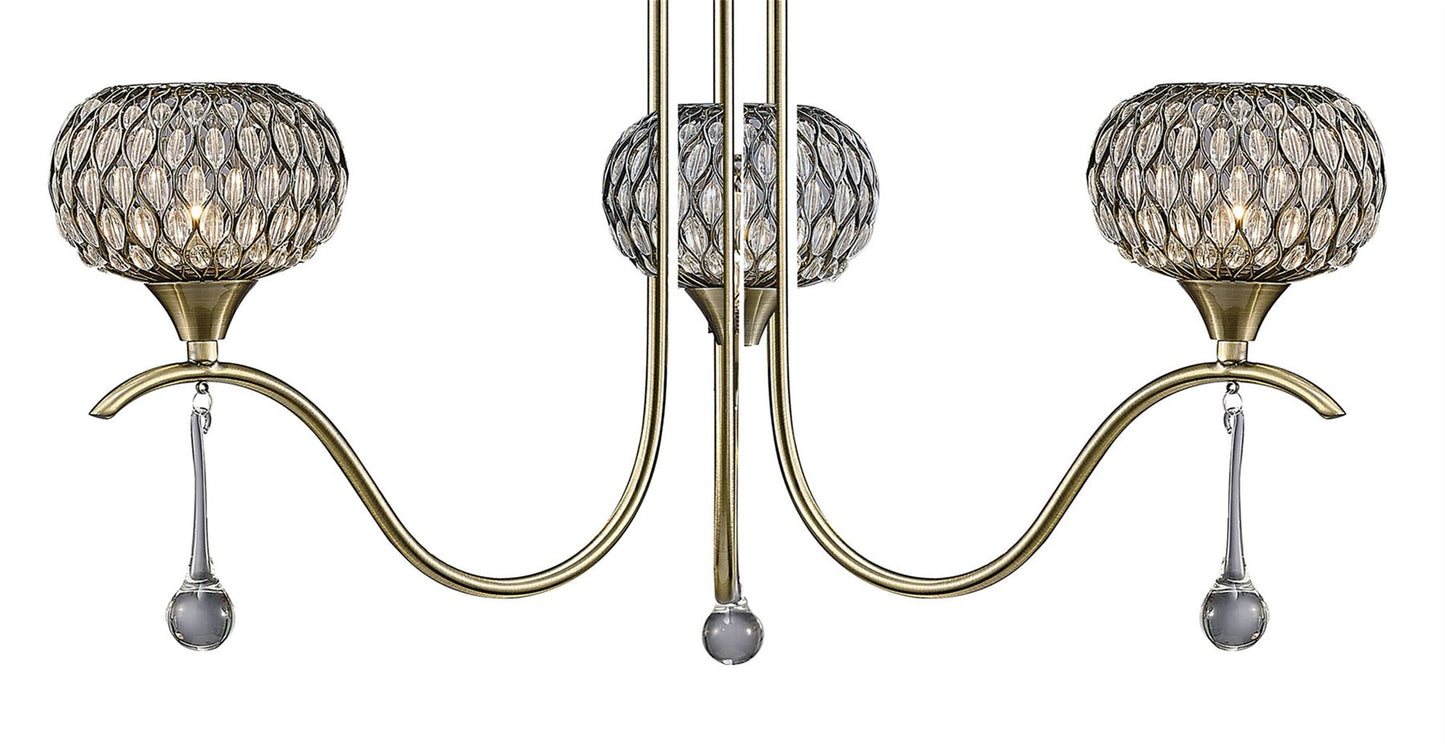 Diyas Chelsie 56cm  3 Light G9 Antique Brass/Clear Beaded Glass Ceiling Pendant Light Fitting