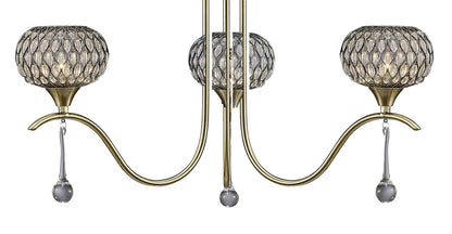 Diyas Chelsie 56cm  3 Light G9 Antique Brass/Clear Beaded Glass Ceiling Pendant Light Fitting