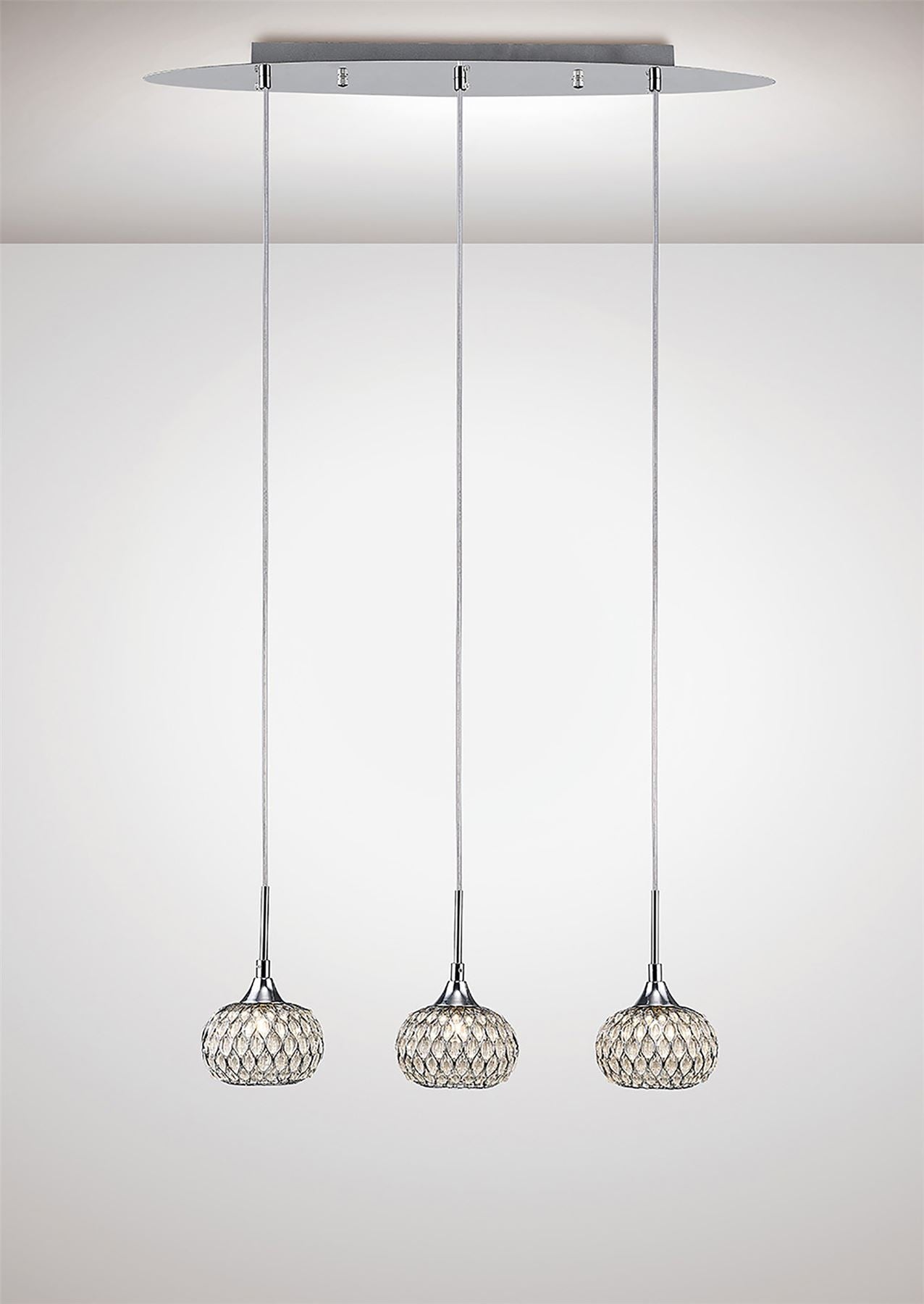 Diyas Chelsie Linear  3 Light G9 Line Polished Chrome/Clear Beaded Glass Ceiling Pendant Light Fitting