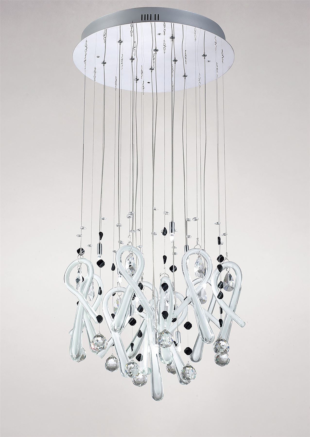 Diyas Class 45cm  Round 10 Light G4 Polished Chrome/White Glass/Crystal, NOT LED/CFL Compatible Ceiling Pendant Light Fitting