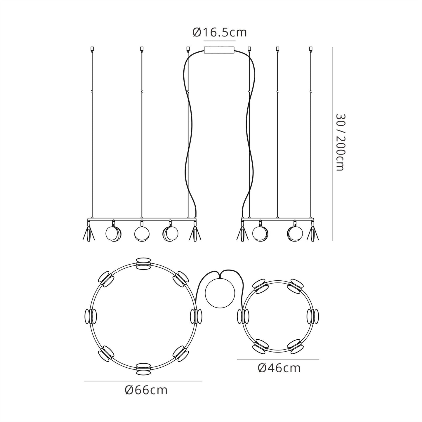 Mantra Shell 66cm 8+6 Light Pendant, Round, 70W LED, 3000K, 3710lm, Gold, 3yrs Warranty