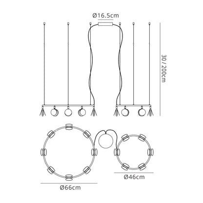 Mantra Shell 66cm 8+6 Light Pendant, Round, 70W LED, 3000K, 3710lm, Gold, 3yrs Warranty