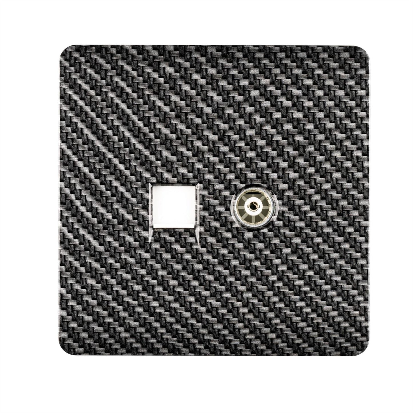 Trendi Switch 2 Gang TV Co-Axial & RJ45 Cat 5e Modern Designer PC Ethernet Sockets in Carbon Fibre