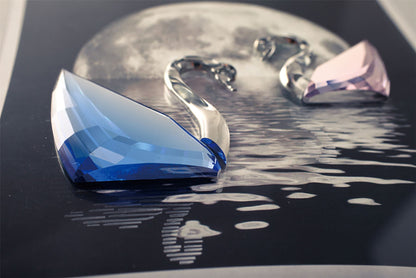Diyas Home Crystal Wall Art (DH) Nature Moonlight Swans Black Frame Blue, Pink, Clear Crystal