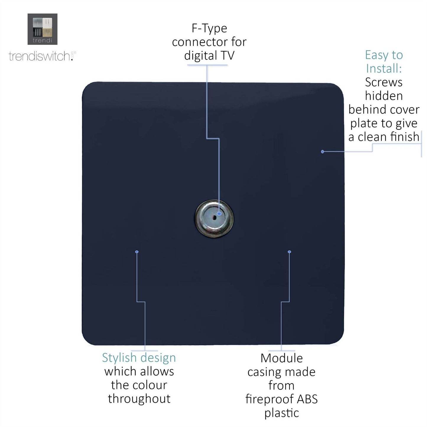 Trendi 1 Gang Artistic Modern Glossy Screwless Television Satellite Socket Navy