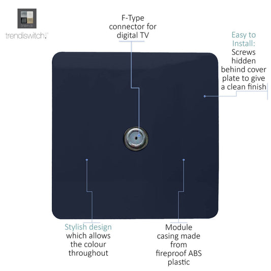 Trendi 1 Gang Artistic Modern Glossy Screwless Television Satellite Socket Navy