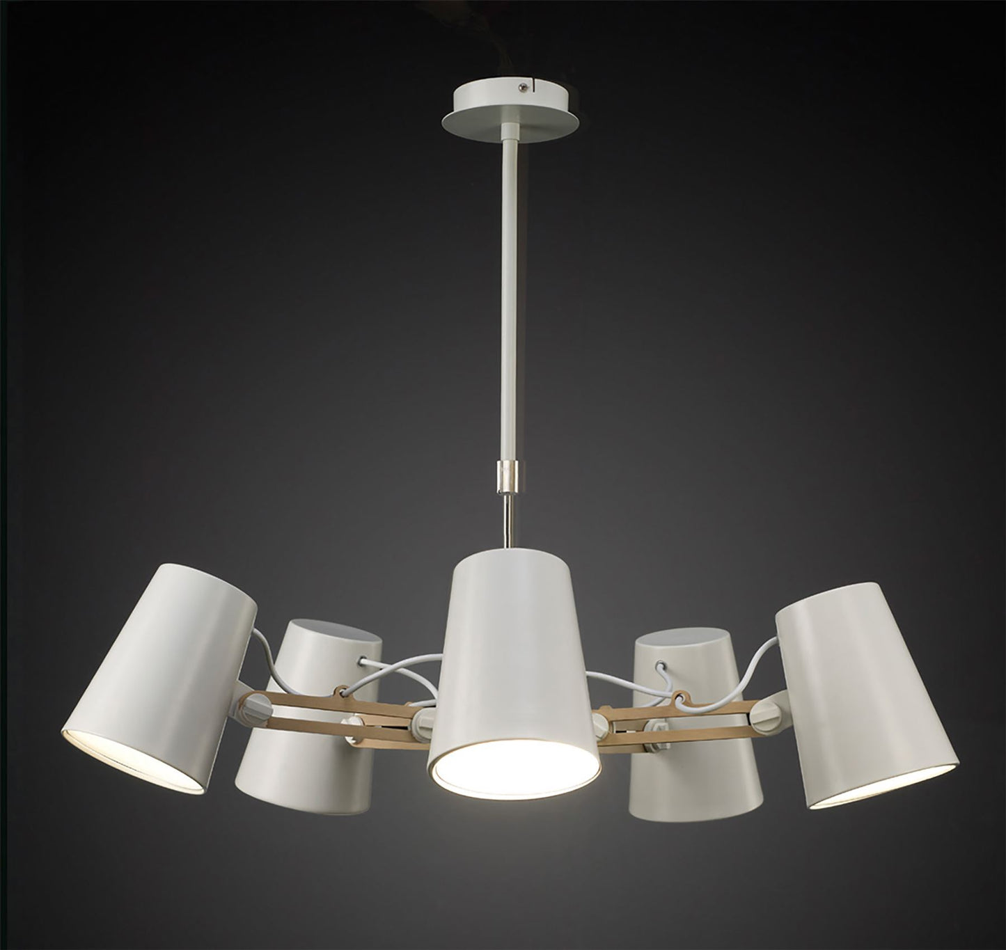 Mantra M3770 Looker Pendant 5 Light E27, Matt White/Beech