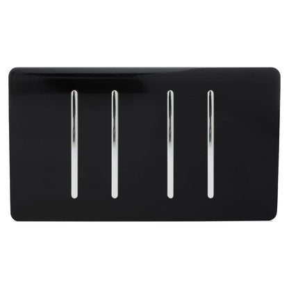 Trendi 4 Gang (2 Way & 2xIntermediate) Glossy 10 Amp Rocker Light Switch Piano Black