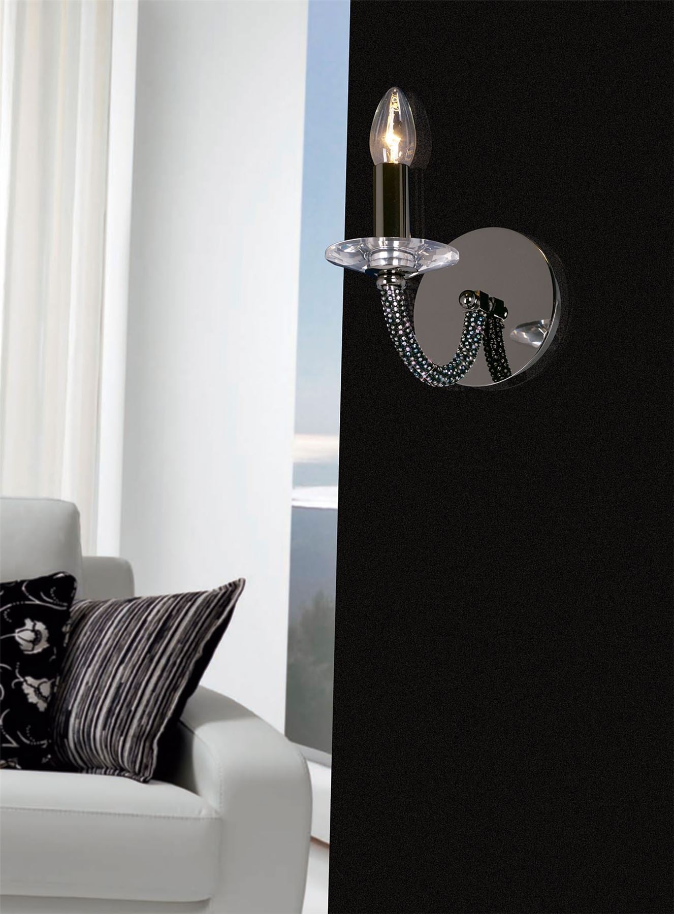 Diyas Elena Wall Light Switched 1 Light E14 Black Chrome/Crystal