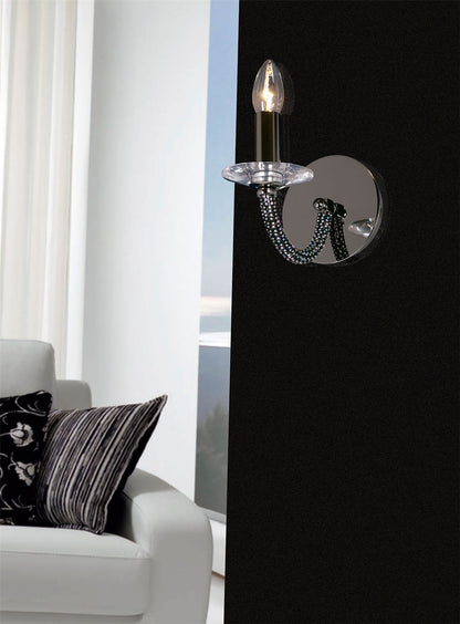 Diyas Elena Wall Light Switched 1 Light E14 Black Chrome/Crystal