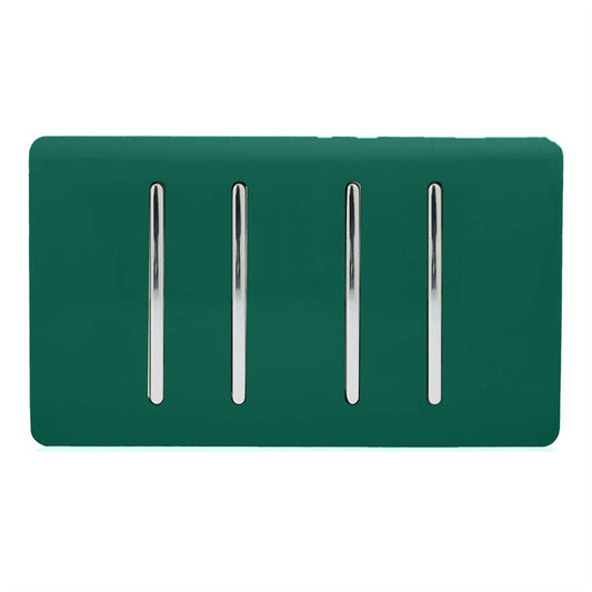 Trendi 4 Gang (2 Way & 2xIntermediate) Glossy 10 Amp Rocker Light Switch Dark Green