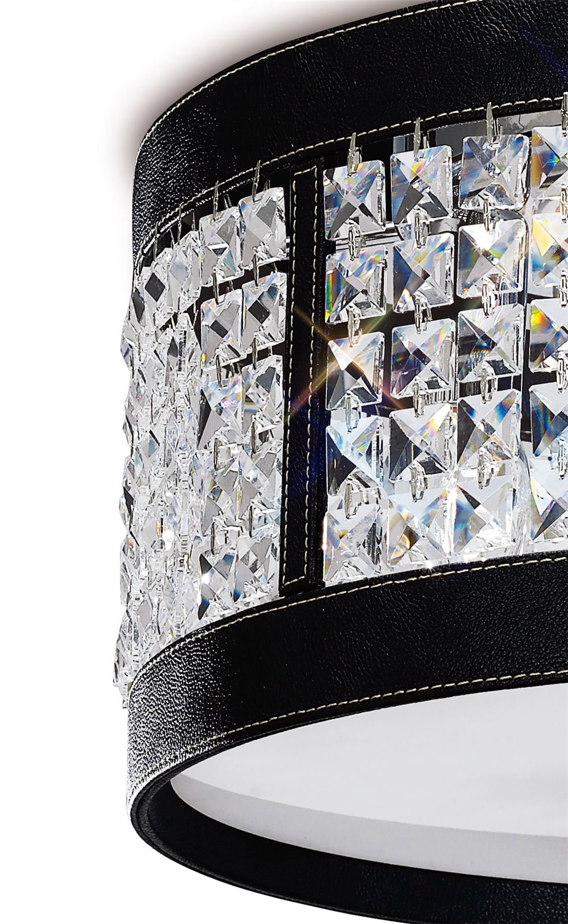 Diyas Celsa 45cm Flush  4 Light E14 Polished Chrome/Black Faux Leather/Crystal Ceiling Light Fitting