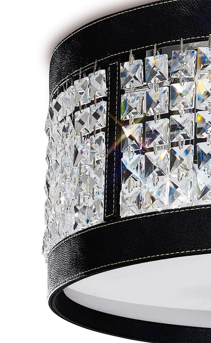 Diyas Celsa 45cm Flush  4 Light E14 Polished Chrome/Black Faux Leather/Crystal Ceiling Light Fitting