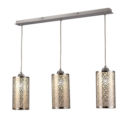 Deco Charon Circle Pattern Pendant 3 Light E27 Linear Polished Chrome