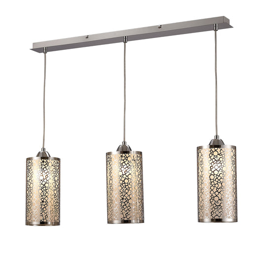 Deco Charon Circle Pattern Pendant 3 Light E27 Linear Polished Chrome