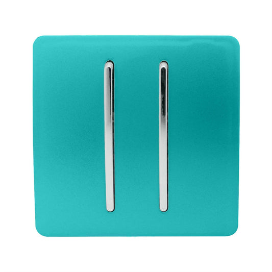 Trendi 2 Gang 2 Way Artistic Modern Glossy 10 Amp Rocker Tactile Light Switch Bright Teal