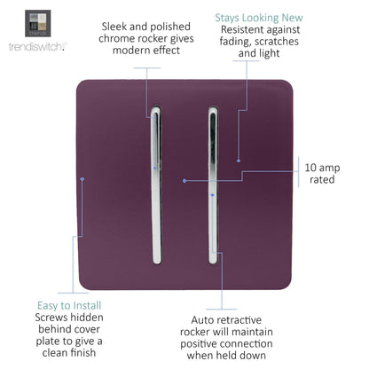 Trendi 2 Gang Artistic Modern Glossy Tactile Home Automation Switch Plum