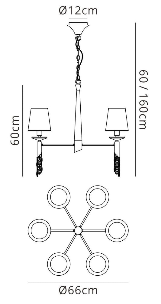 Mantra M3851 Tiffany Pendant 6+6 Light E14+G9, Polished Chrome with White Shades & Clear Crystal