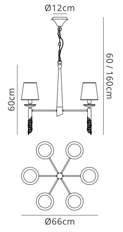 Mantra M3851 Tiffany Pendant 6+6 Light E14+G9, Polished Chrome with White Shades & Clear Crystal