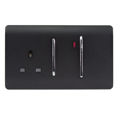 Trendi Artistic Modern Glossy 45 A Cooker Switch & Plug Socket Inc Neon Insert Matt Black