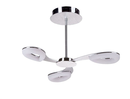 Mantra Fusion Juno 58cm Telescopic Convertible To Semi Flush 3 Light 15W LED 3000K, 1350lm, Satin Aluminium/Frosted Acrylic/Polished Chrome, 3yrs Warranty