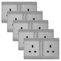 Trendi 2 Gang Artistic Modern Glossy 13 Amp Long Switched Plug Socket Stainless Steel (5 Pack)
