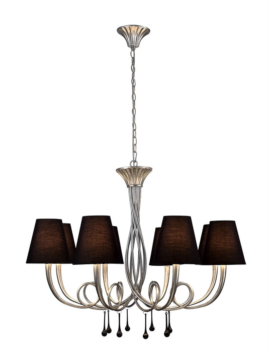 Mantra M6207 Paola Pendant 95cm Round, 8 x E14 (Max 40W), Silver Painting, Black Shades