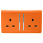 Trendi 2 Gang Raised Artistic Modern Glossy Screwless 13 Amp Single Pole with Chrome Switched UK Standard Electrical Double Wall Plug Socket in Sunset Orange - ART-SKT213LOR