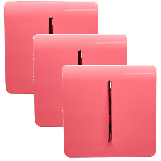 Trendi 1 Gang 2 Way 240V Screwless Artistic Modern Glossy 10 Amp Chrome Rocker Electrical Wall Light Switch in Strawberry Red (3 pack)