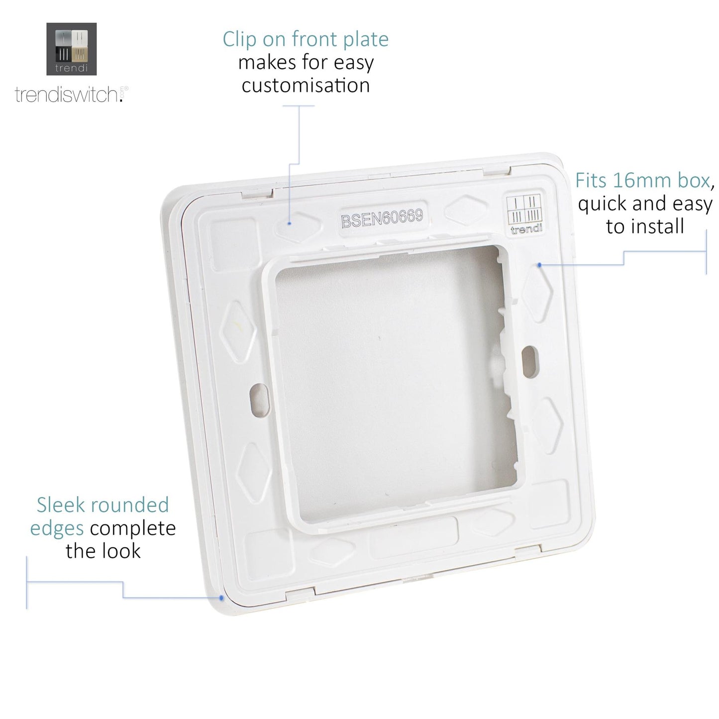 Trendi 1 Gang Artistic Modern Glossy Tactile Single Blanking Plate in Matt White - ART-BLKMWH