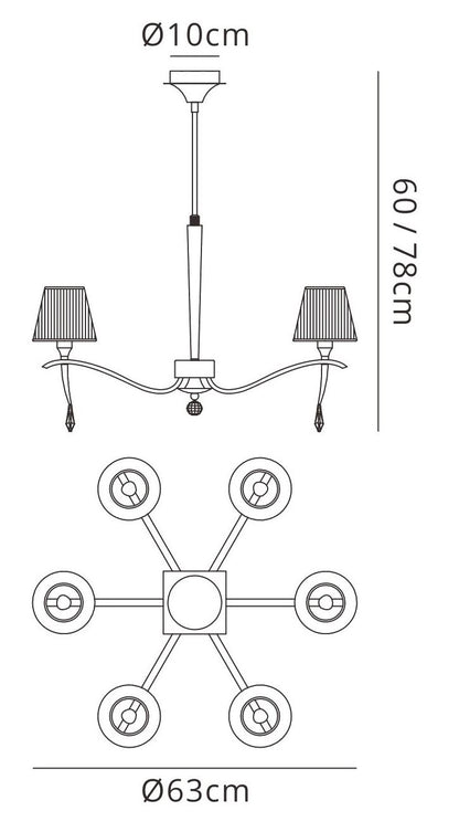 Mantra M0342 Siena Pendant Round 6 Light E14, Polished Chrome with Black Shades and Black Crystal