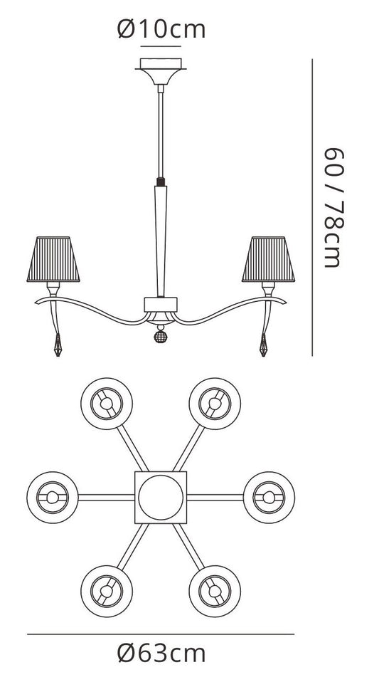 Mantra M0342 Siena Pendant Round 6 Light E14, Polished Chrome with Black Shades and Black Crystal