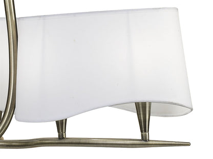Mantra Ninette 80cm Pendant 3 Arm 6 Light E14, Antique Brass with Ivory White Shades