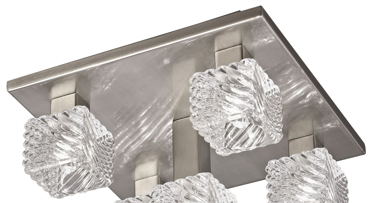 Deco Accor Ceiling Flush 5 Light G9, 230mm Square, Satin Nickel/Clear Glass