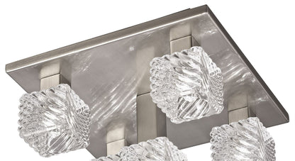 Deco Accor Ceiling Flush 5 Light G9, 230mm Square, Satin Nickel/Clear Glass