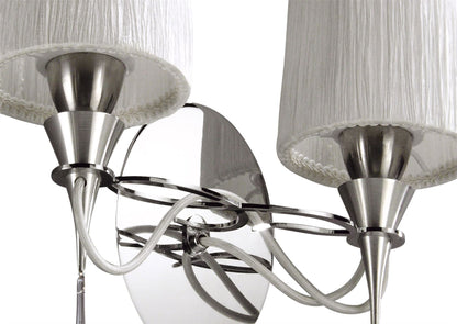 Mantra Lucca Wall Light Switched 2 Light E27, Polished Chrome with White Shades & Clear Crystal