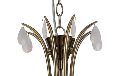 Mantra M6332 Andrea Pendant 100cm Round, 8 x E14 (Max 20W), Antique Brass, White Shades, White Crystal Droplets