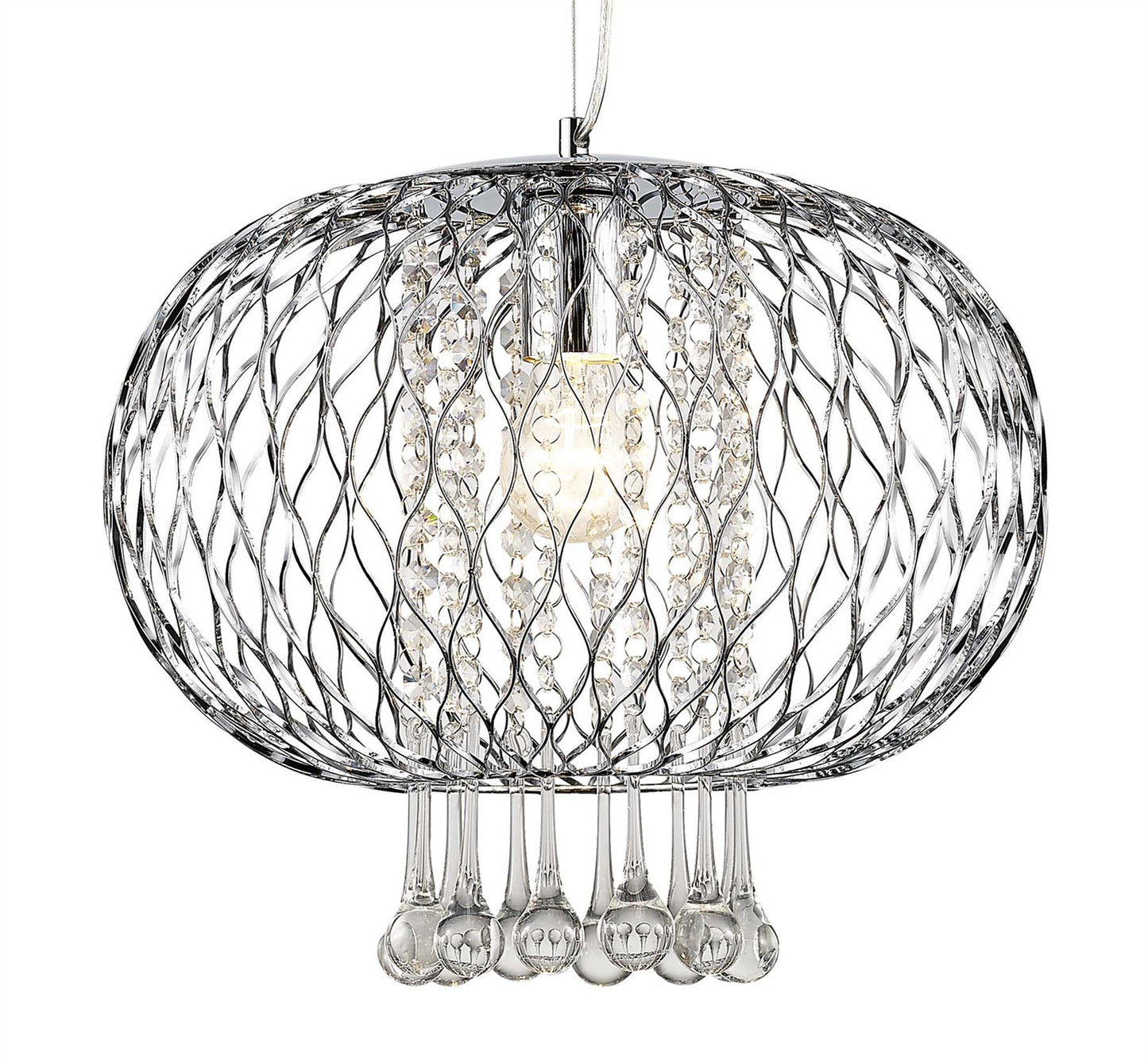 Diyas Chelsie 38cm Large  1 Light E27 Polished Chrome/Clear Beaded Glass Ceiling Pendant Light Fitting
